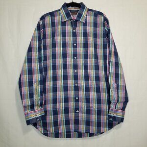Patrick James Reserve Plaid Button Down Shirt Blue Size L Long Sleeve